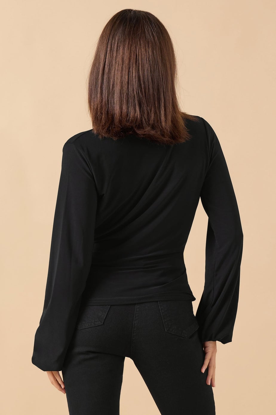 PixieGirl Petite Black Stretch Wrap Top