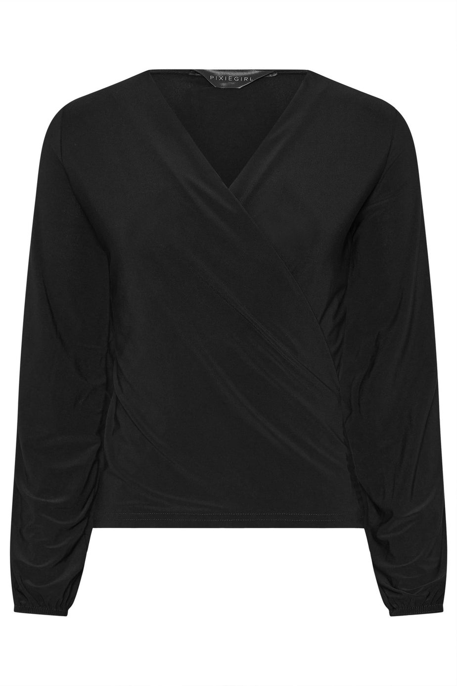 PixieGirl Petite Black Stretch Wrap Top