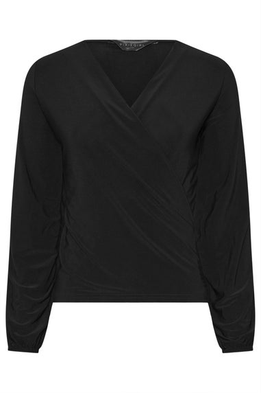 PixieGirl Petite Black Stretch Wrap Top