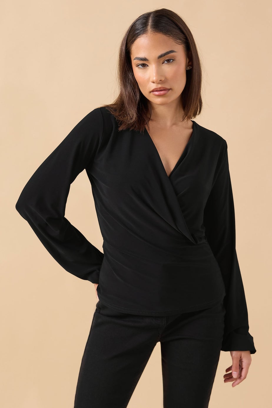 PixieGirl Petite Black Stretch Wrap Top