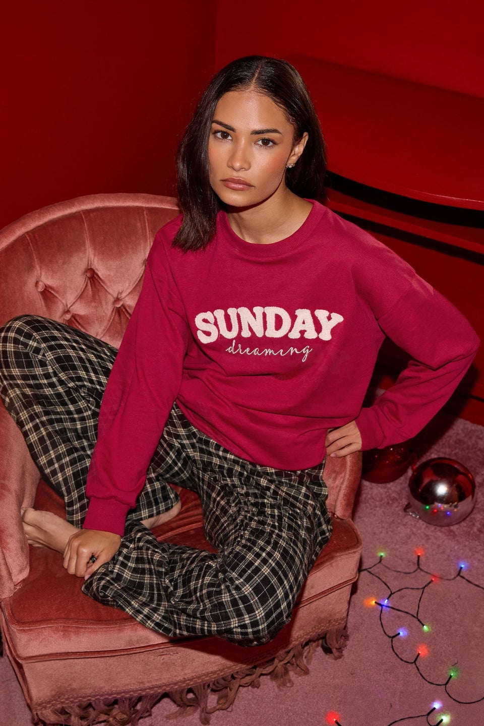 PixieGirl Petite Red 'Sunday Dreaming' Slogan Lounge Top