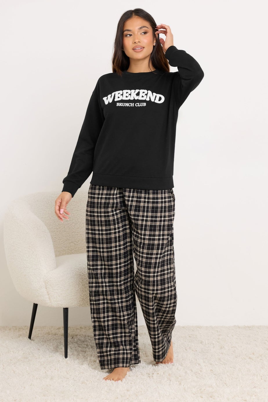 PixieGirl Petite Black 'Weekend Brunch Club' Slogan Lounge Top