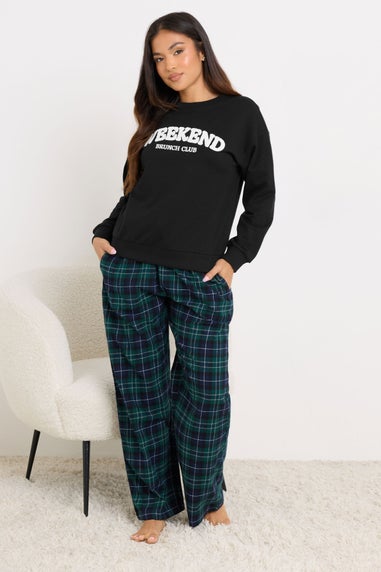 PixieGirl Petite Black 'Weekend Brunch Club' Slogan Lounge Top