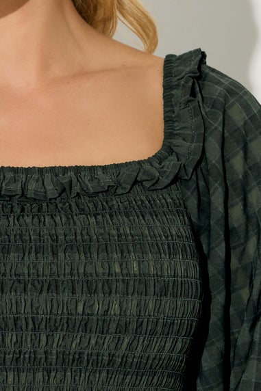 PixieGirl Petite Green Crinkle Check Tiered Dress