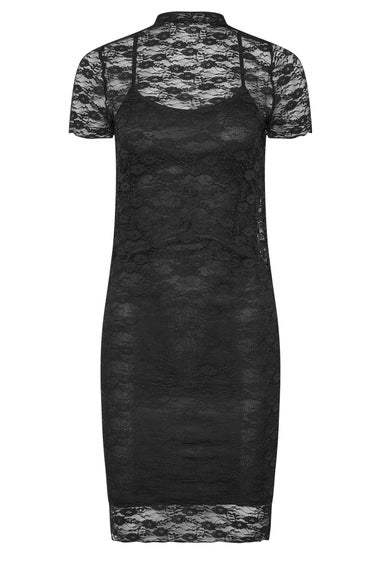 PixieGirl Petite Black Lace Short Sleeve Dress
