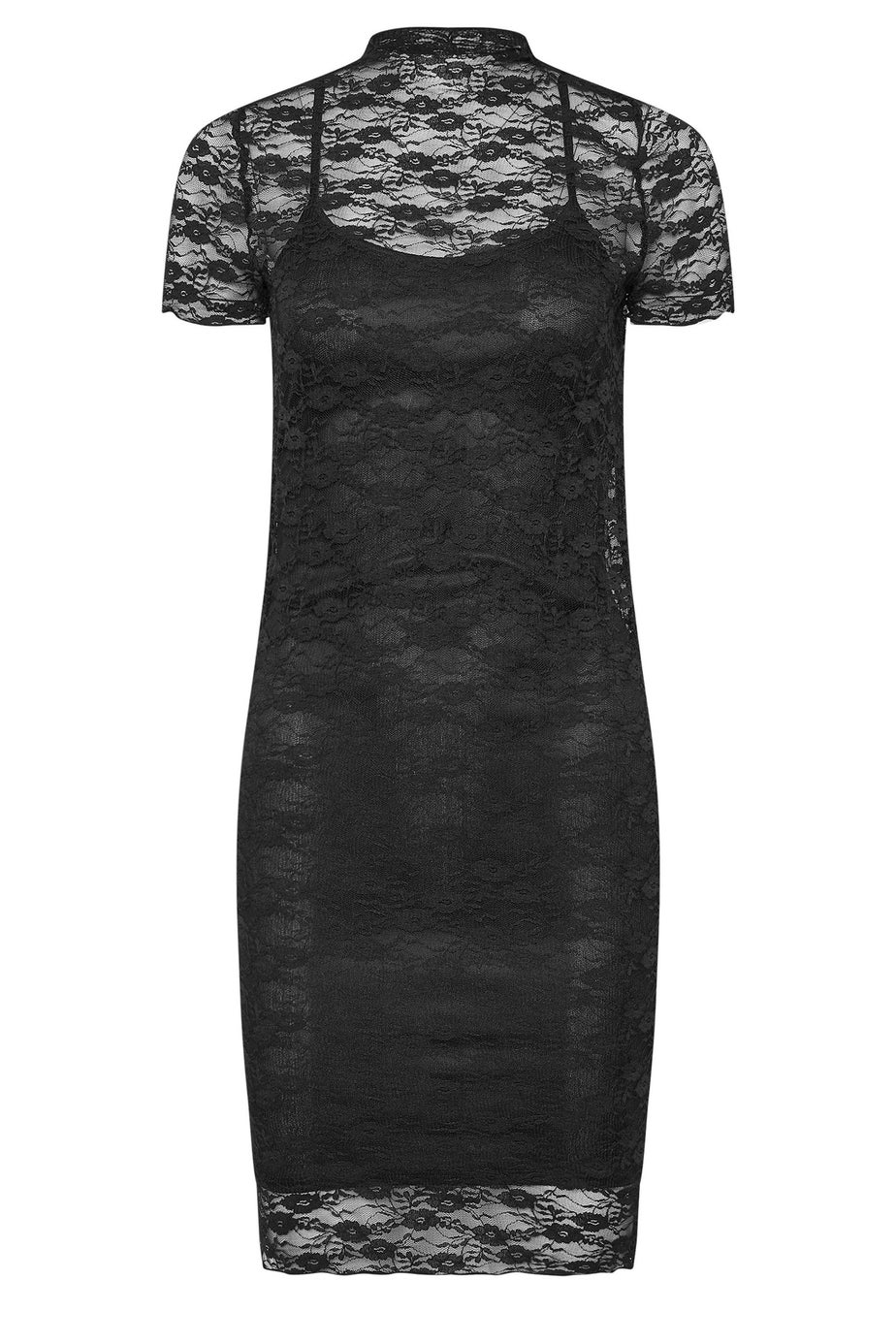 PixieGirl Petite Black Lace Short Sleeve Dress