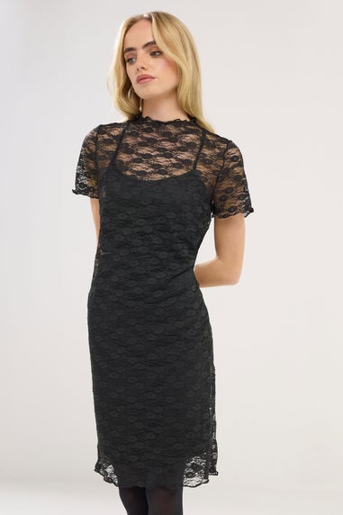 PixieGirl Petite Black Lace Short Sleeve Dress
