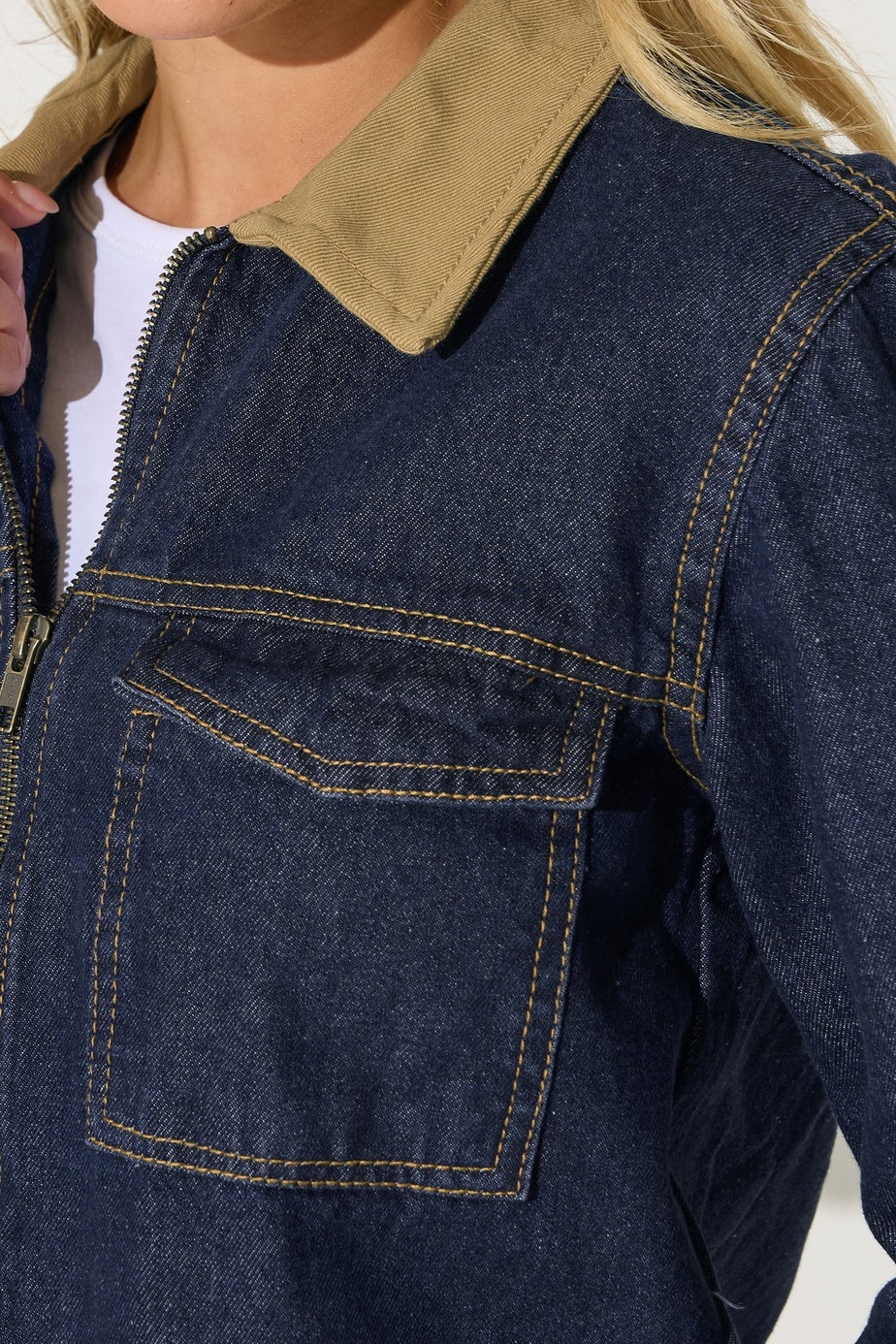 PixieGirl Petite Indigo Blue Contrast Collar Trucker Jacket