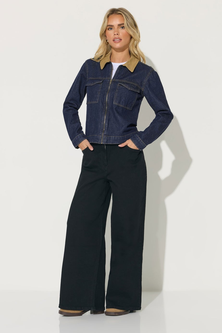 PixieGirl Petite Indigo Blue Contrast Collar Trucker Jacket