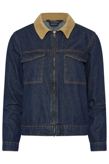 PixieGirl Petite Indigo Blue Contrast Collar Trucker Jacket