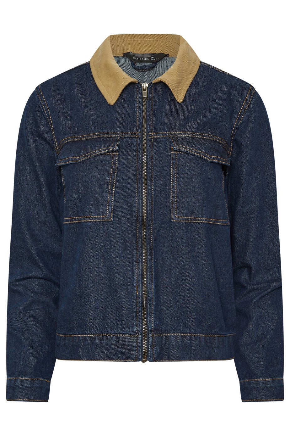 PixieGirl Petite Indigo Blue Contrast Collar Trucker Jacket