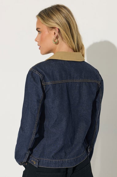 PixieGirl Petite Indigo Blue Contrast Collar Trucker Jacket
