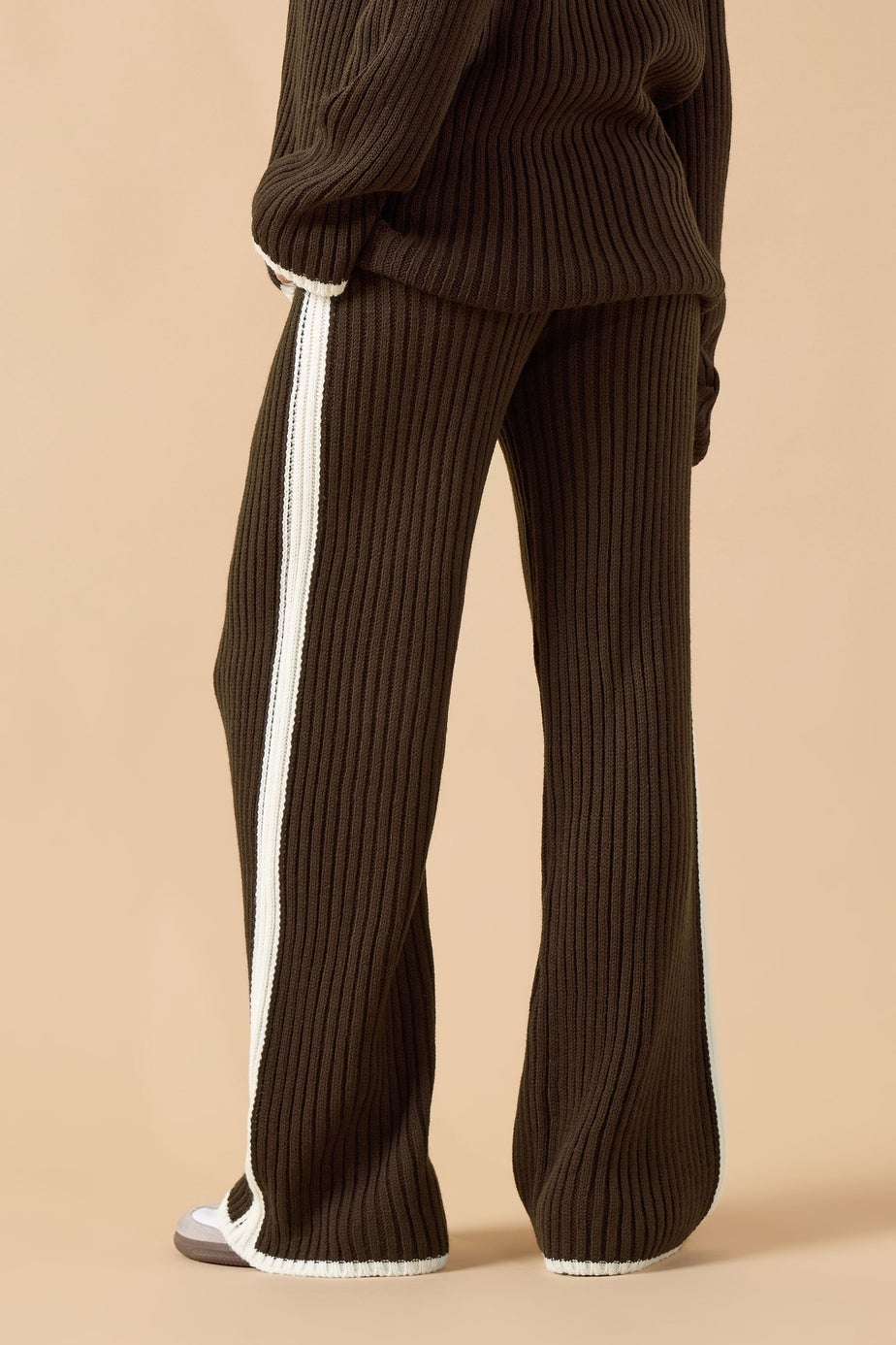PixieGirl Petite Chocolate Brown Knitted Side Stripe Trousers