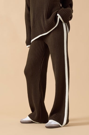 PixieGirl Petite Chocolate Brown Knitted Side Stripe Trousers