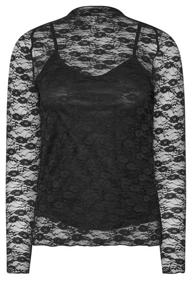 PixieGirl Petite Black Long Sleeve Lace Top