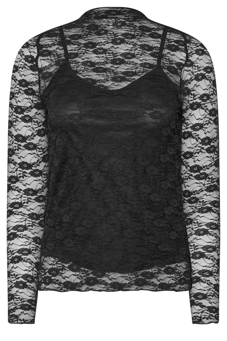 PixieGirl Petite Black Long Sleeve Lace Top