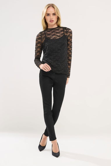 PixieGirl Petite Black Long Sleeve Lace Top