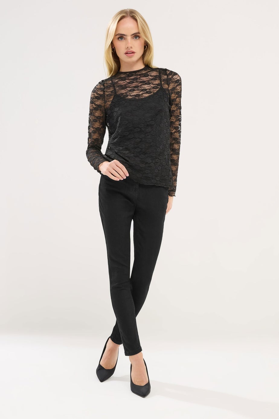 PixieGirl Petite Black Long Sleeve Lace Top
