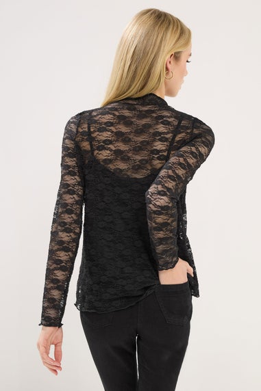 PixieGirl Petite Black Long Sleeve Lace Top