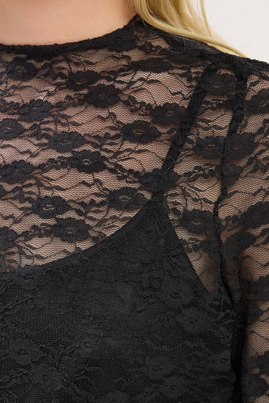PixieGirl Petite Black Long Sleeve Lace Top
