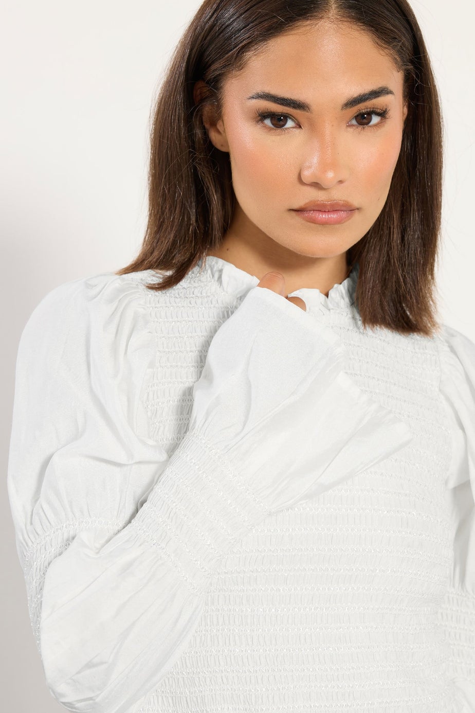PixieGirl Petite White Shirred Peplum Smock Top