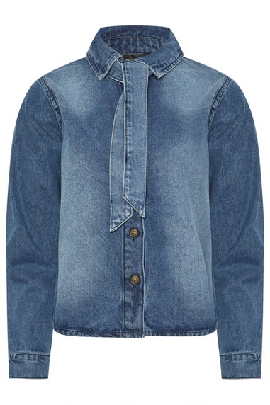 PixieGirl Petite Blue Denim Tie Neck Shirt