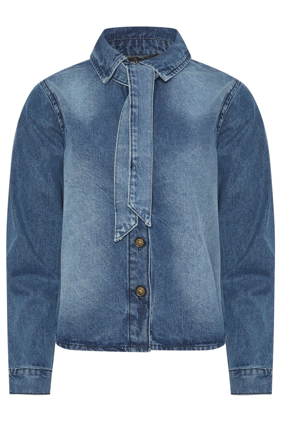 PixieGirl Petite Blue Denim Tie Neck Shirt