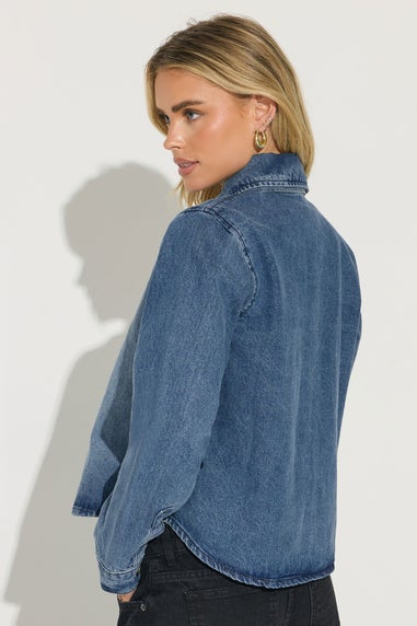 PixieGirl Petite Blue Denim Tie Neck Shirt