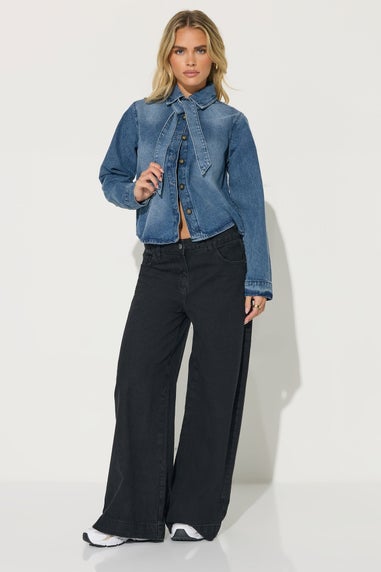 PixieGirl Petite Blue Denim Tie Neck Shirt