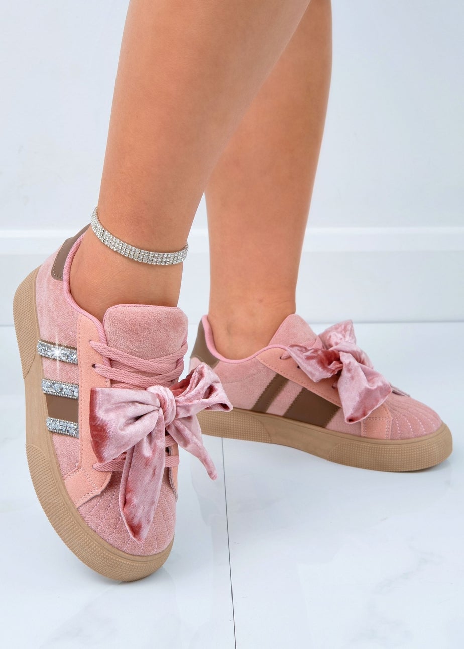 Love Lemonade Pink Crystal Plush Bow Stripe Trainers
