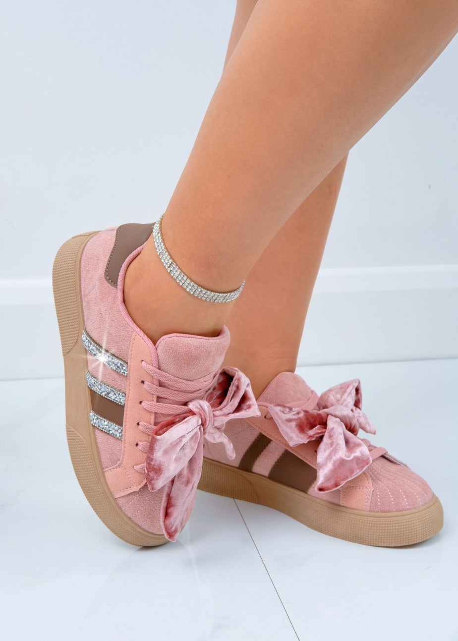 Love Lemonade Pink Crystal Plush Bow Stripe Trainers