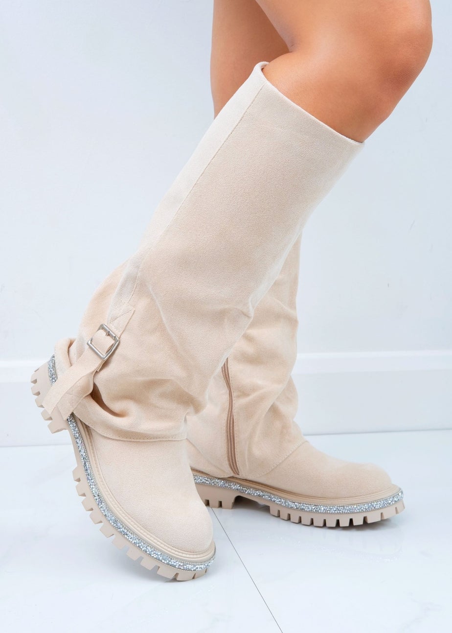 Love Lemonade Nude Crystal Trim Wild Obsession Knee High Boots