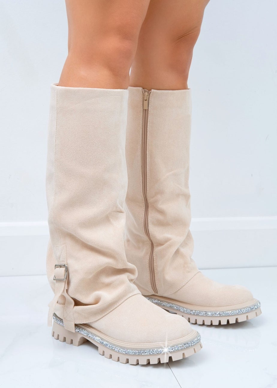 Love Lemonade Nude Crystal Trim Wild Obsession Knee High Boots