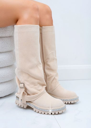 Love Lemonade Nude Crystal Trim Wild Obsession Knee High Boots