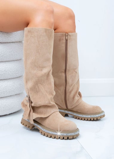 Love Lemonade Mocha Crystal Trim Wild Obsession Knee High Boots