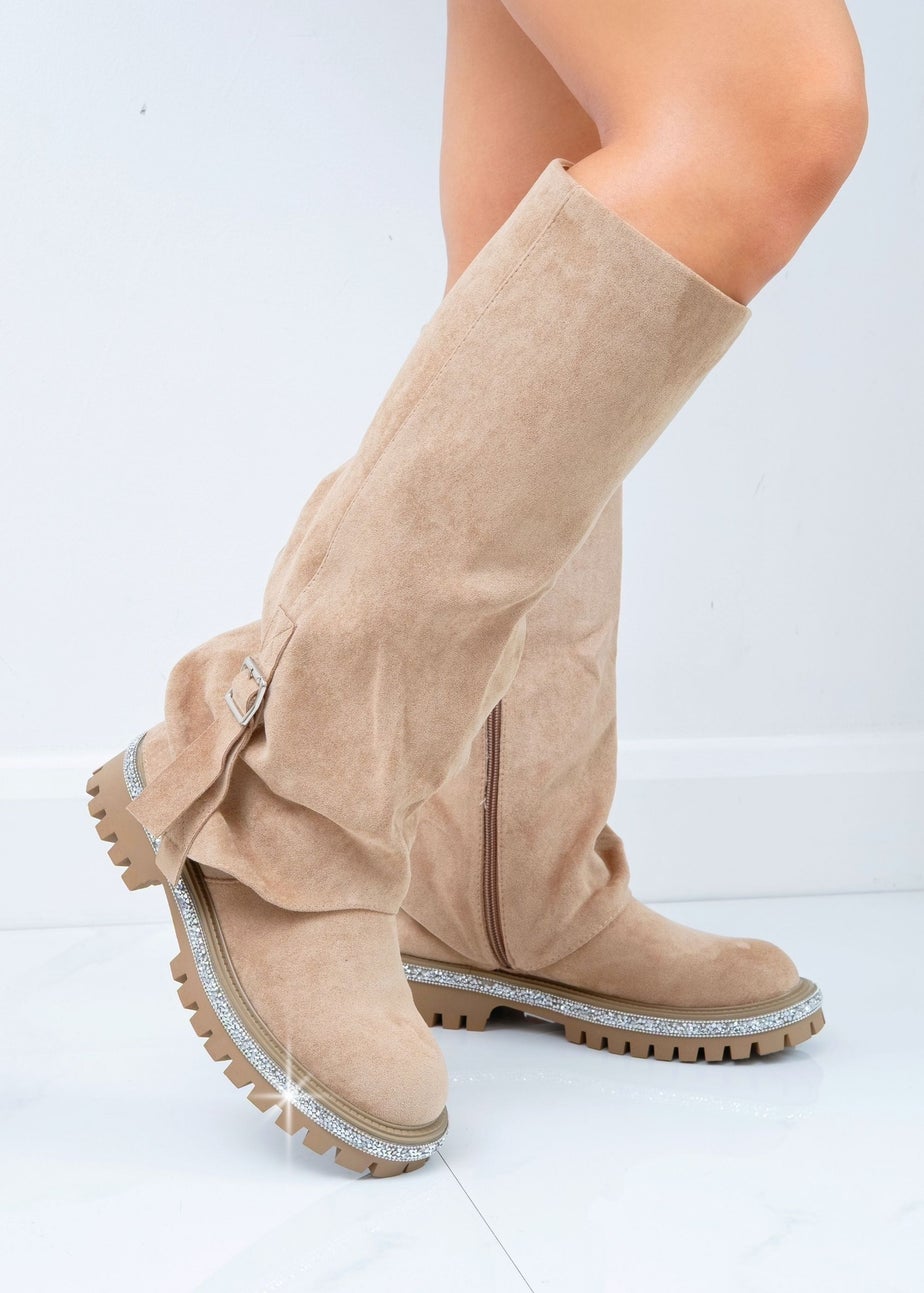 Love Lemonade Mocha Crystal Trim Wild Obsession Knee High Boots