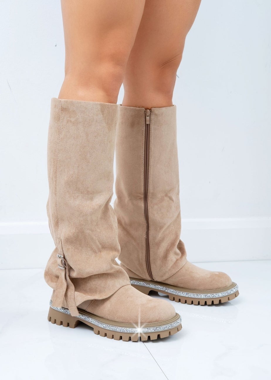 Love Lemonade Mocha Crystal Trim Wild Obsession Knee High Boots