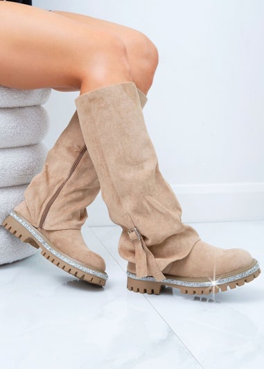 Love Lemonade Mocha Crystal Trim Wild Obsession Knee High Boots