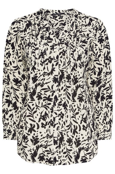Evans Curve Black & White Floral Print Pintuck Blouse