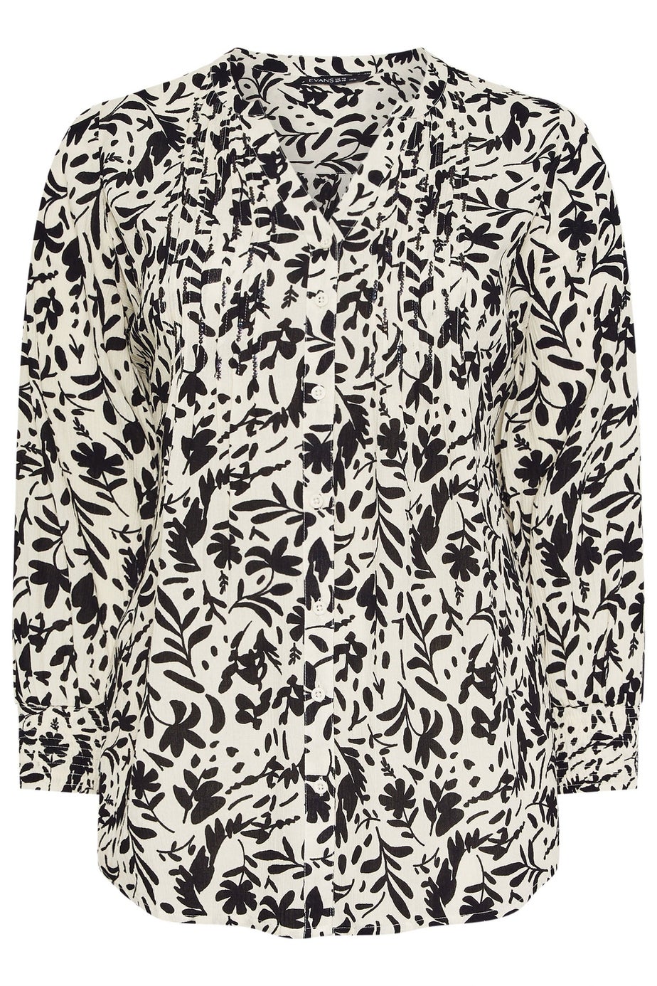 Evans Curve Black & White Floral Print Pintuck Blouse