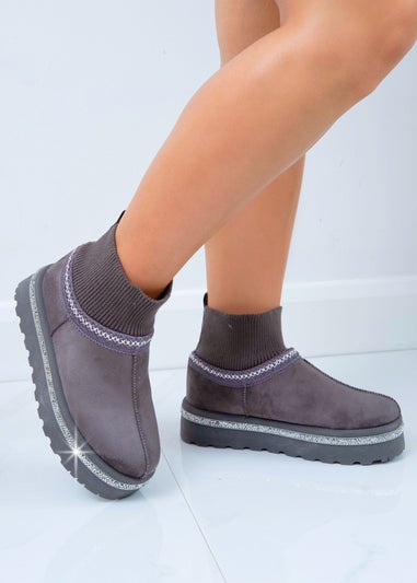 Love Lemonade Grey Sparkly Stretch Sock Warmer Mini Snugg Slipper Boots