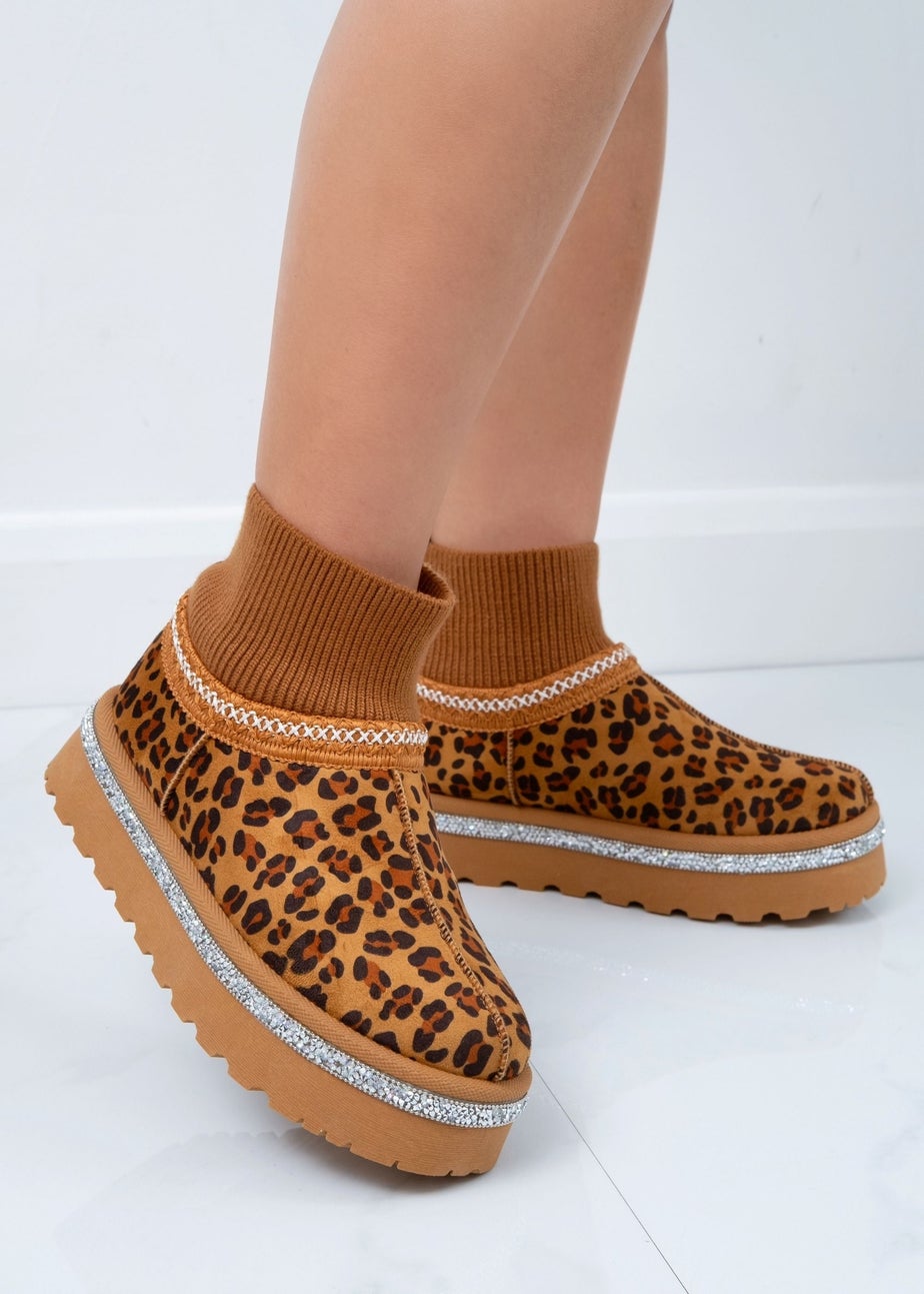 Love Lemonade Leopard Sparkly Stretch Sock Warmer Mini Snugg Slipper Boots