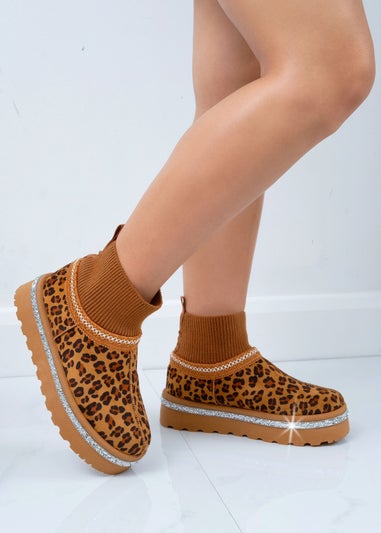 Love Lemonade Leopard Sparkly Stretch Sock Warmer Mini Snugg Slipper Boots