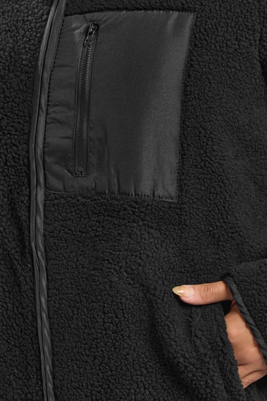 Yours Curve Black Pocket Teddy Fleece Jacket