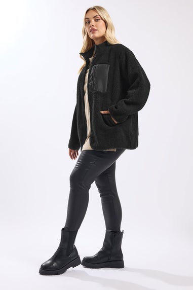 Yours Curve Black Pocket Teddy Fleece Jacket