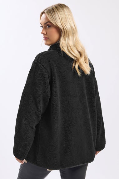 Yours Curve Black Pocket Teddy Fleece Jacket