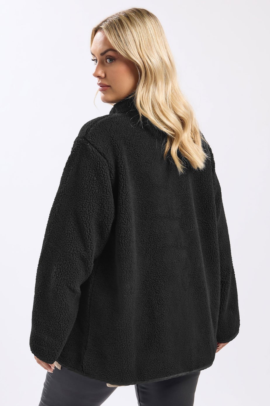 Yours Curve Black Pocket Teddy Fleece Jacket