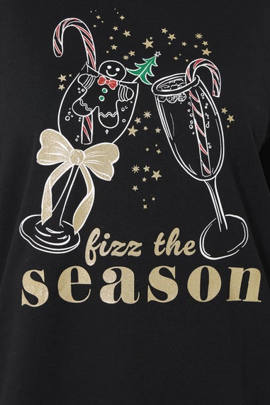 Yours Curve Black 'Fizz The Season' Glitter Christmas Novelty Sweatshirt