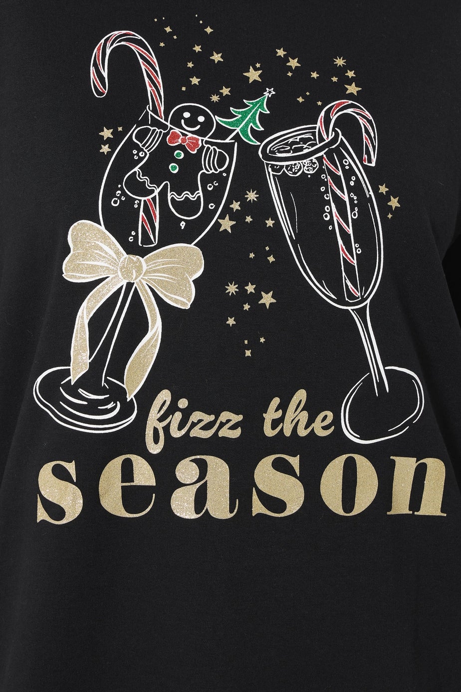 Yours Curve Black 'Fizz The Season' Glitter Christmas Novelty Sweatshirt