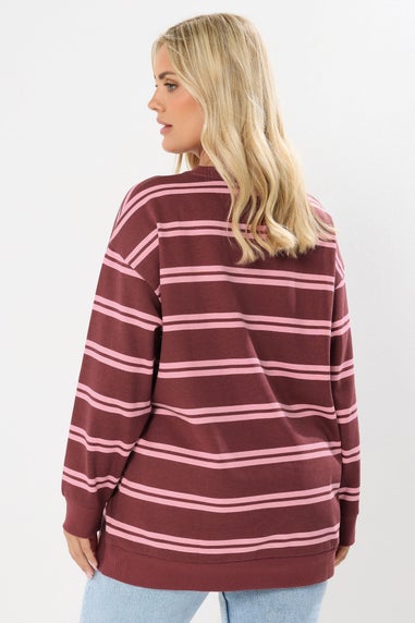 Yours Curve Red 'Boston' Slogan Stripe Sweatshirt